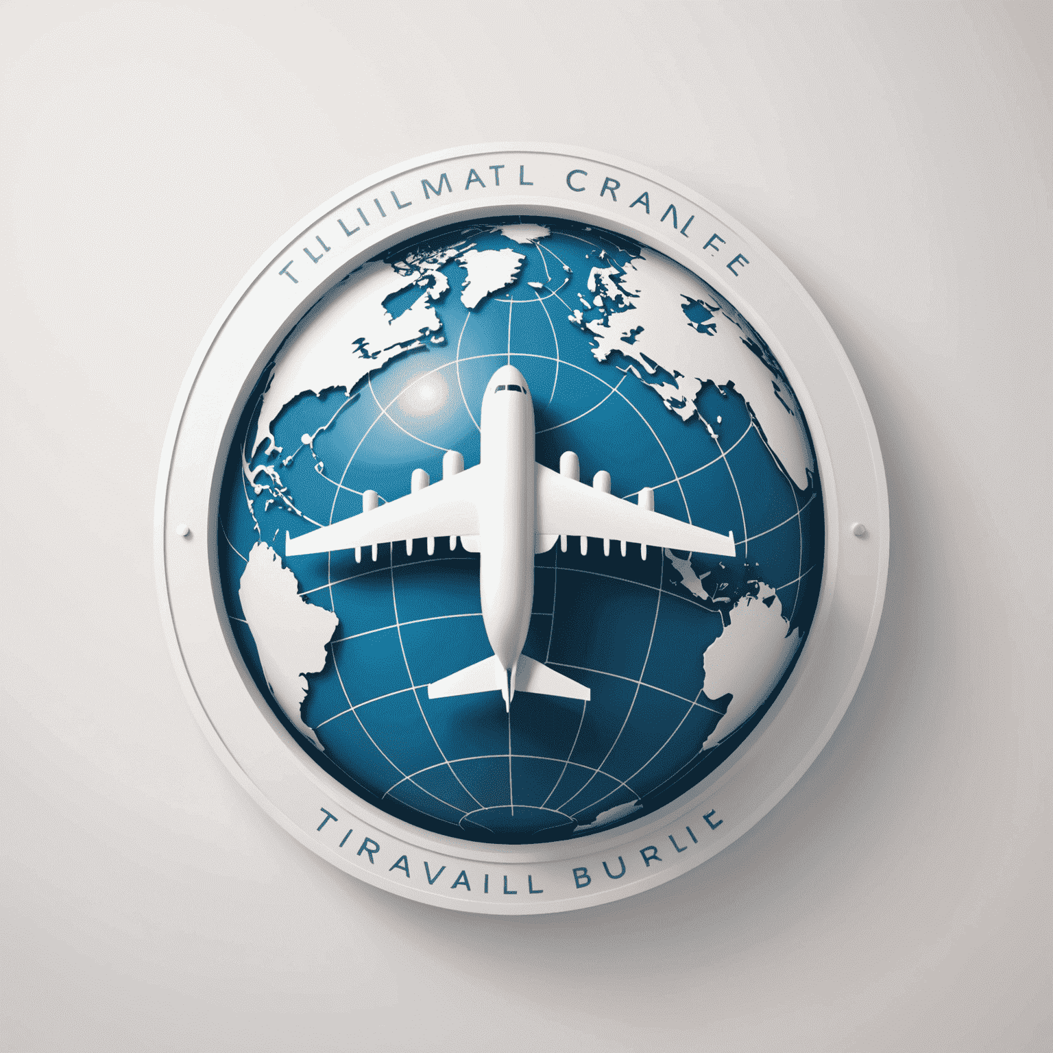 White Travel logo featuring a stylized globe with a white airplane silhouette