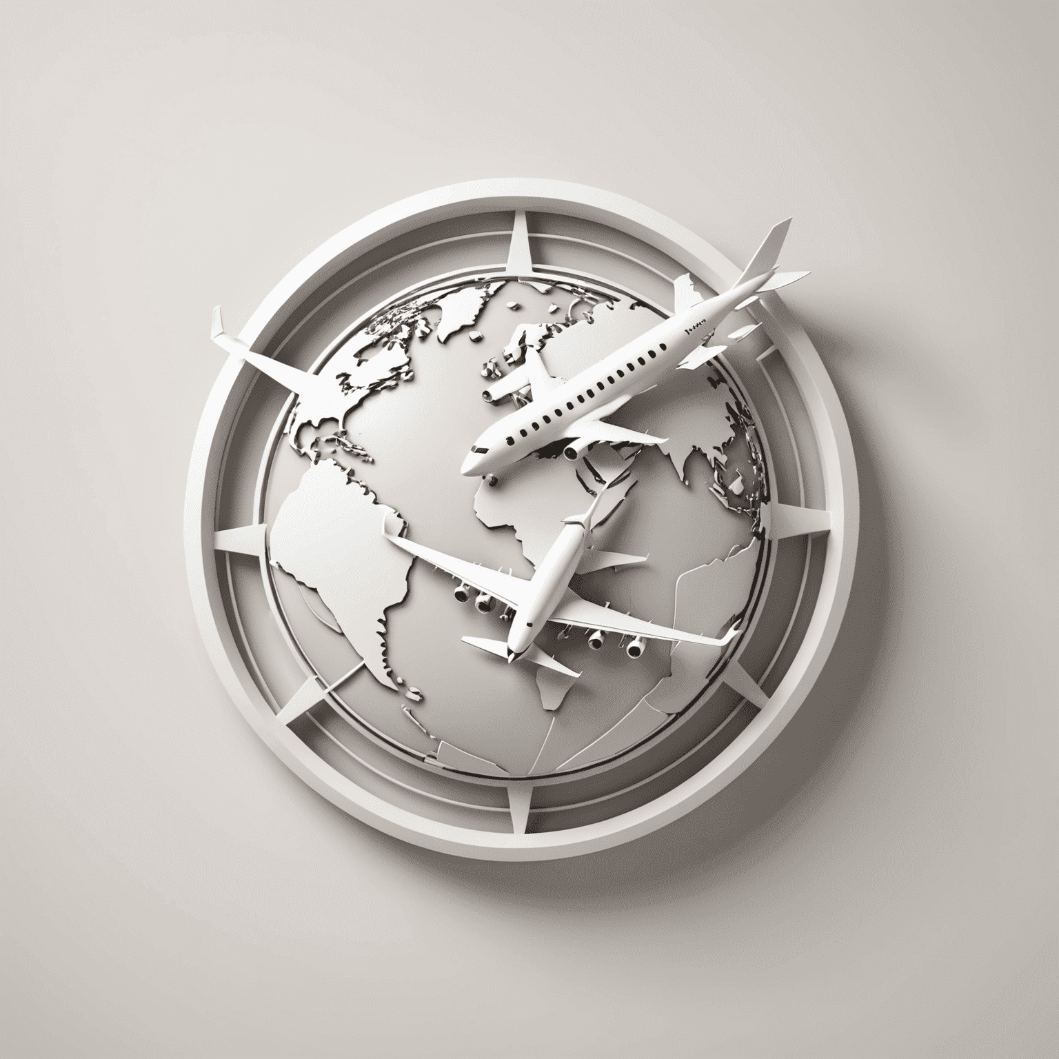 White Travel logo featuring a stylized globe with a white airplane silhouette