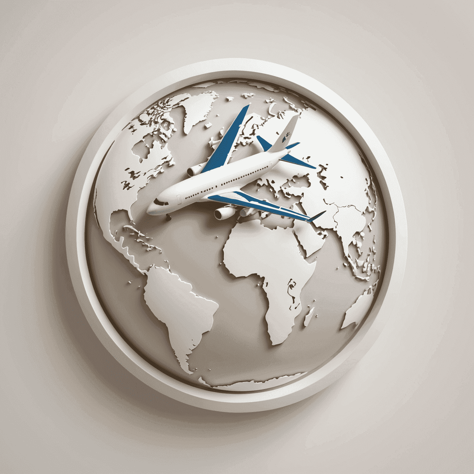 White Travel logo featuring a stylized globe with a white airplane silhouette