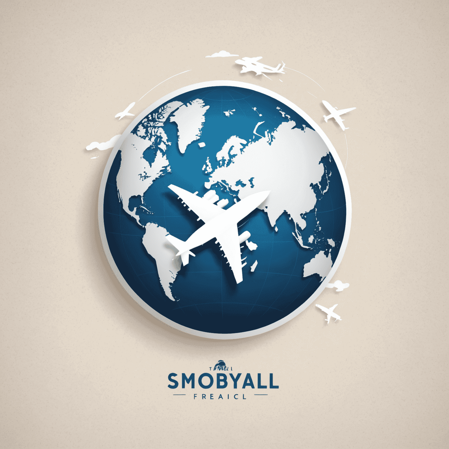 White Travel logo featuring a stylized globe with a white airplane silhouette
